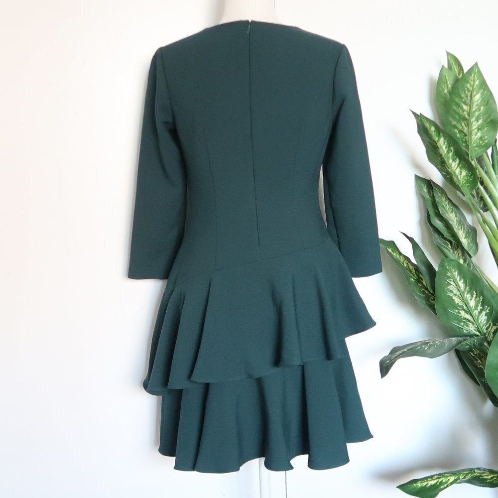 Eliza J. Green Knit Tiered Ruffle Long Sleeve Mini Dress Size 6 - Picture 9 of 13